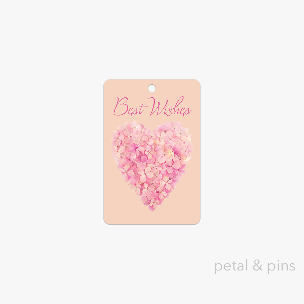 Best Wishes hydrangea heart gift tag by petal & pins