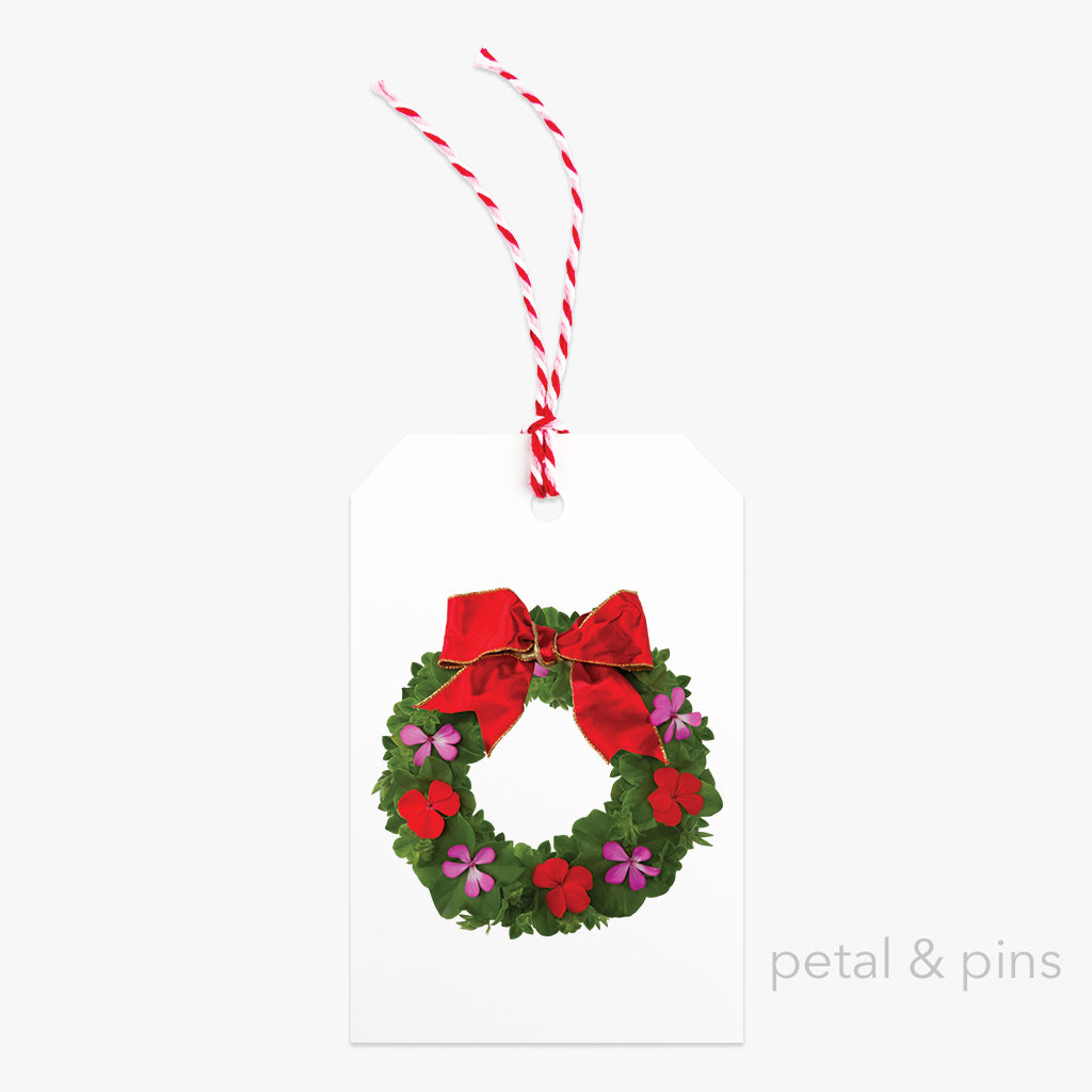 festive wreath gift tag with bakers twine by petal & pins
