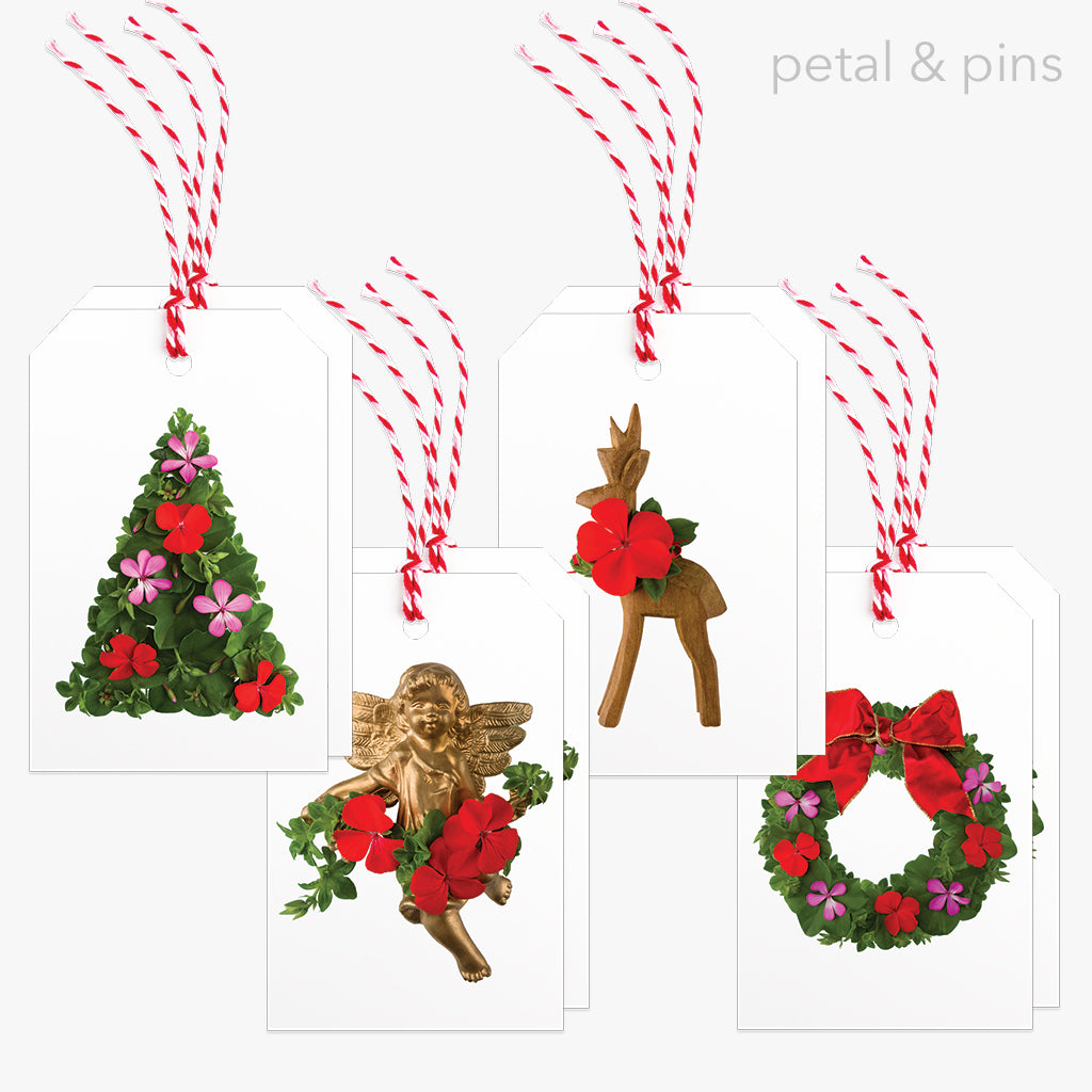 gift tags - christmas geranium pack of 8 by petal & pins