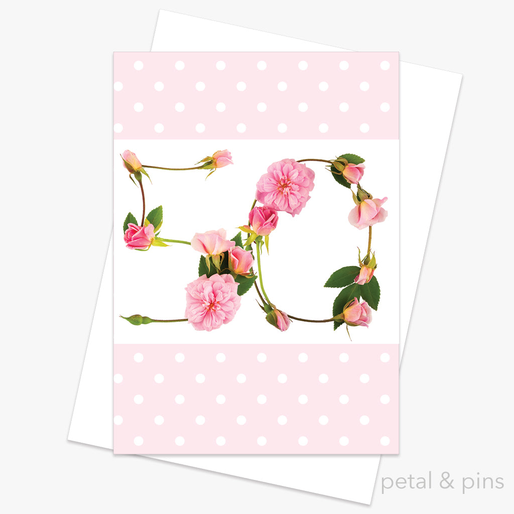 50th birthday roses card from the love letters collection by petal & pins