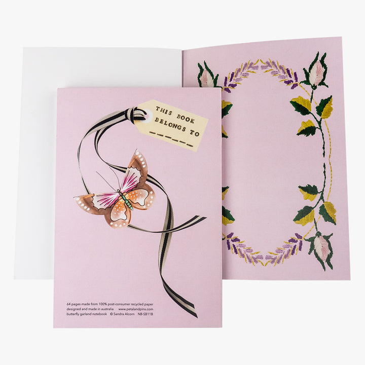 butterfly garland notebook in rosewater by petal & pins - inside and back cover