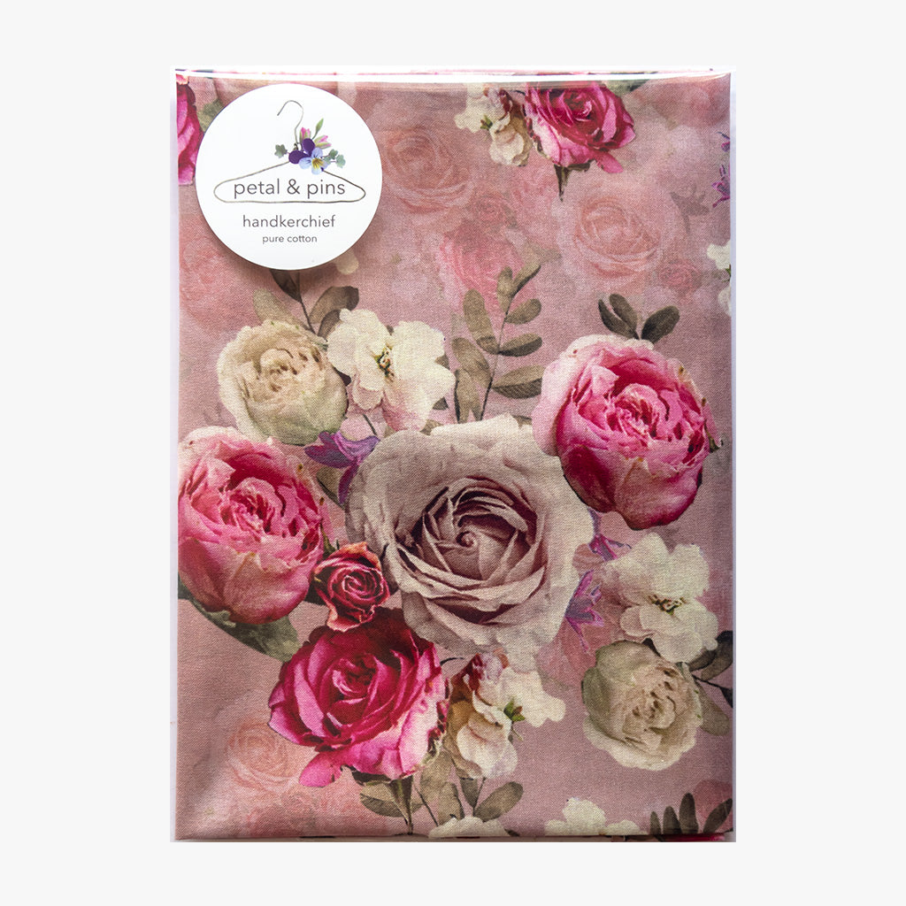 vintage rose pure cotton handkerchief by petal & pins