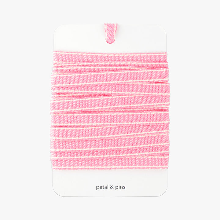 ribbon on card - stitched woven ribbon - pink