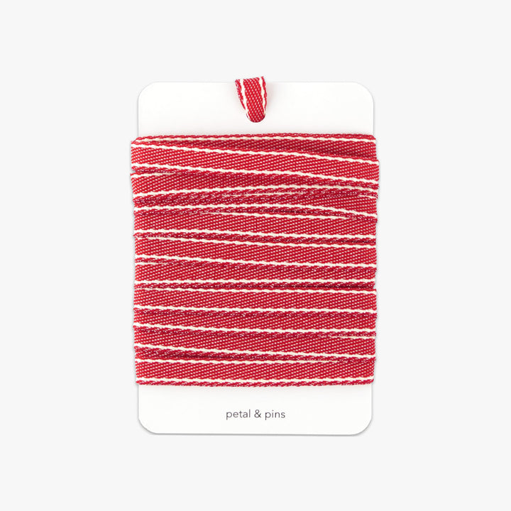 ribbon on card - stitched woven cotton - red