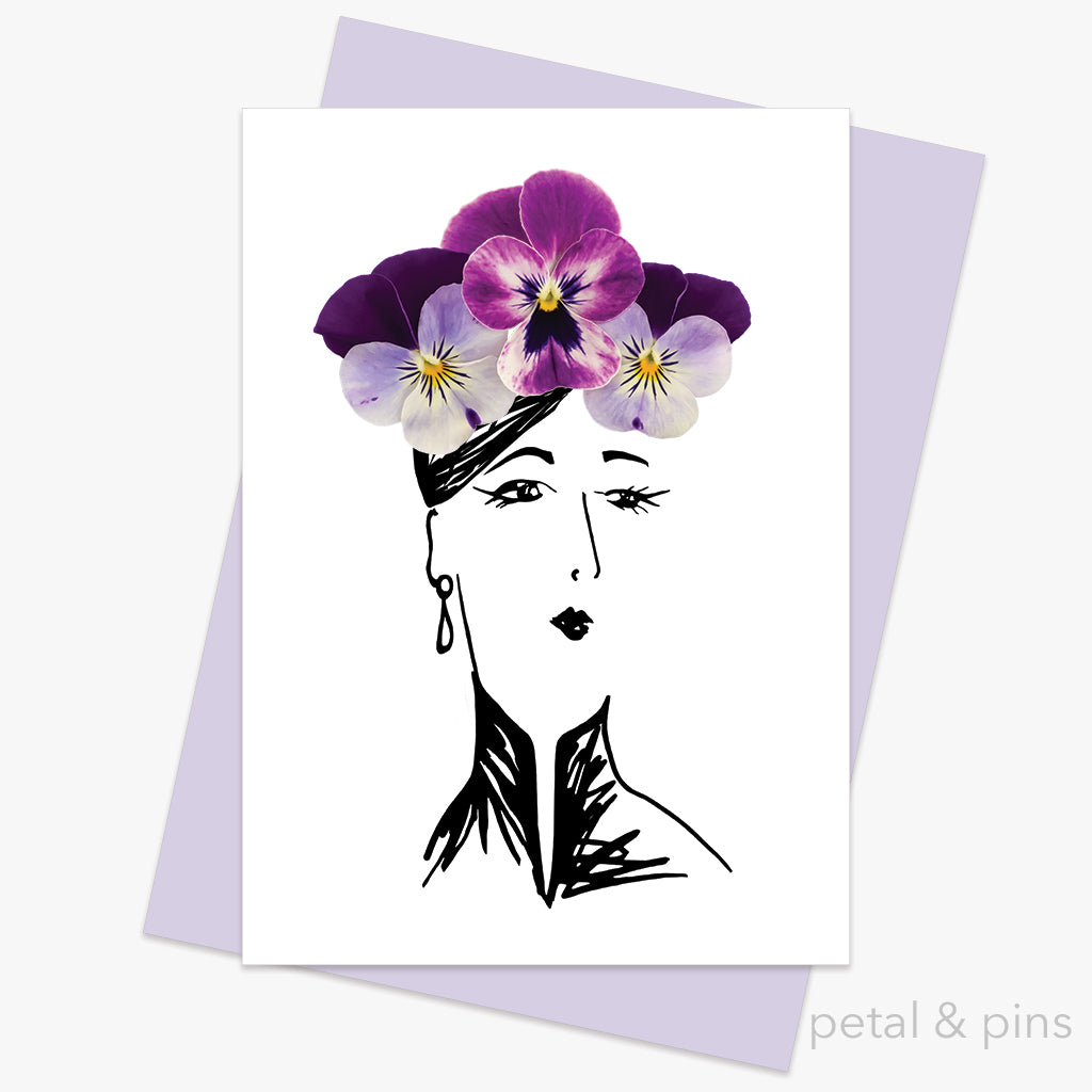 pansy hat greeting card by petal & pins