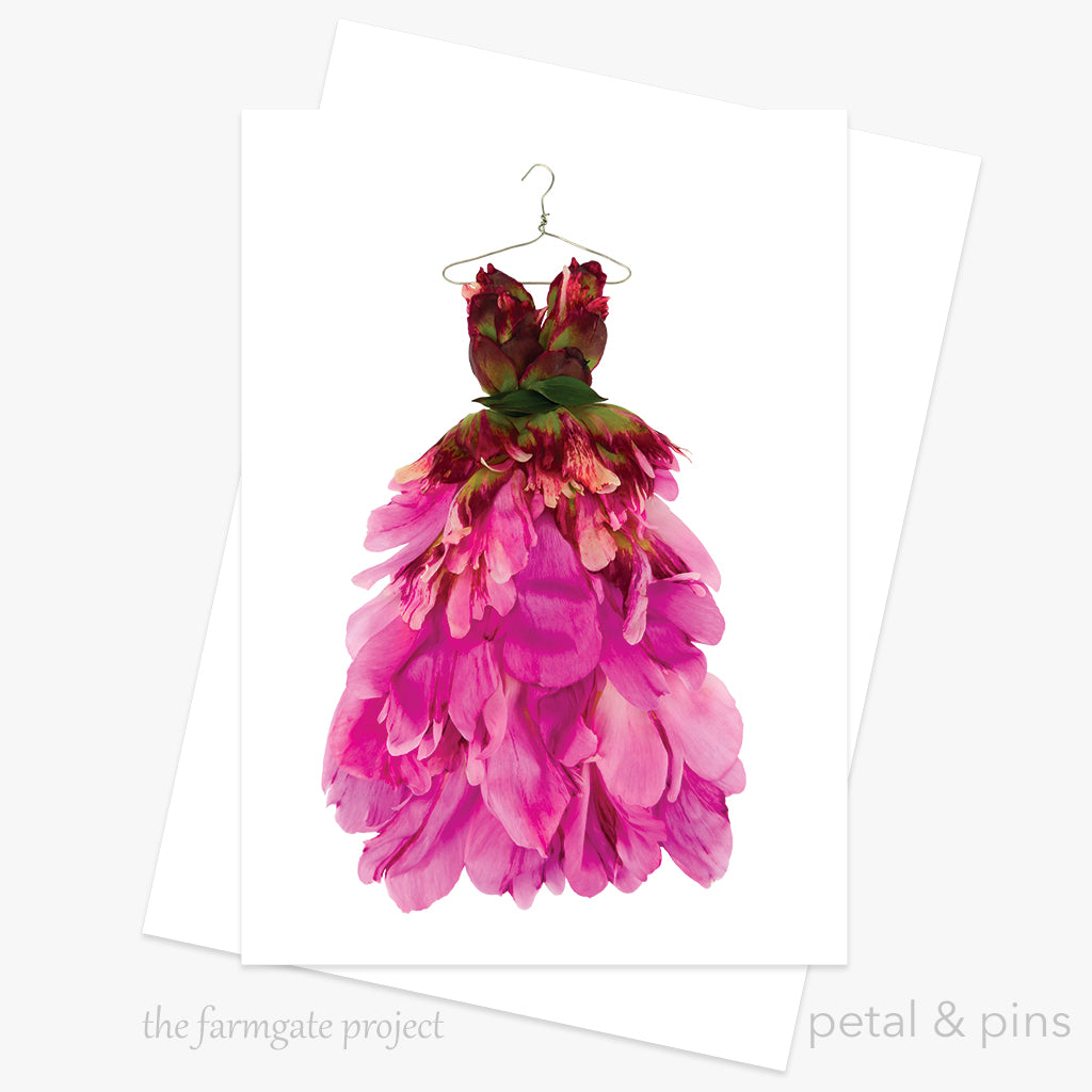 peony dress greeting card for the farmgate project by petal & pins
