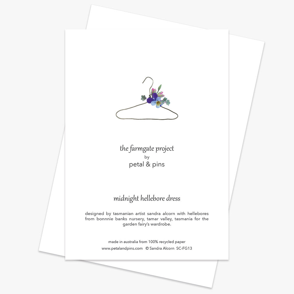 midnight hellebore dress greeting card back from the farmgate project by petal & pins