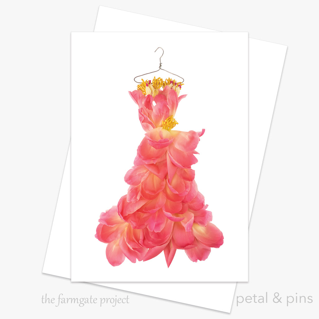coral peony tango dress greeting card from the farmgate project by petal & pins