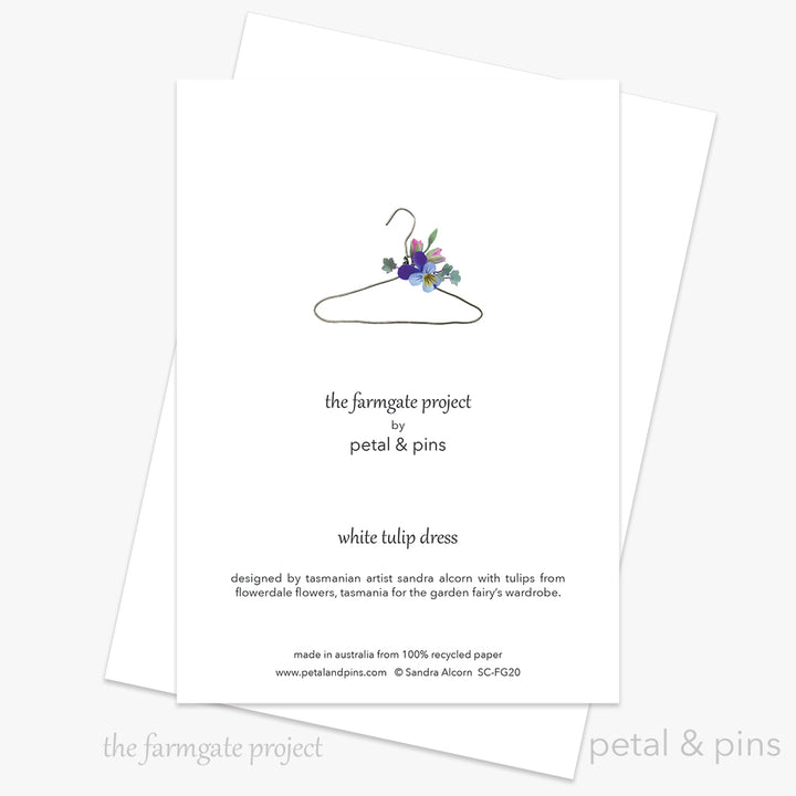 white tulip dress - floral greeting card back by petal & pins