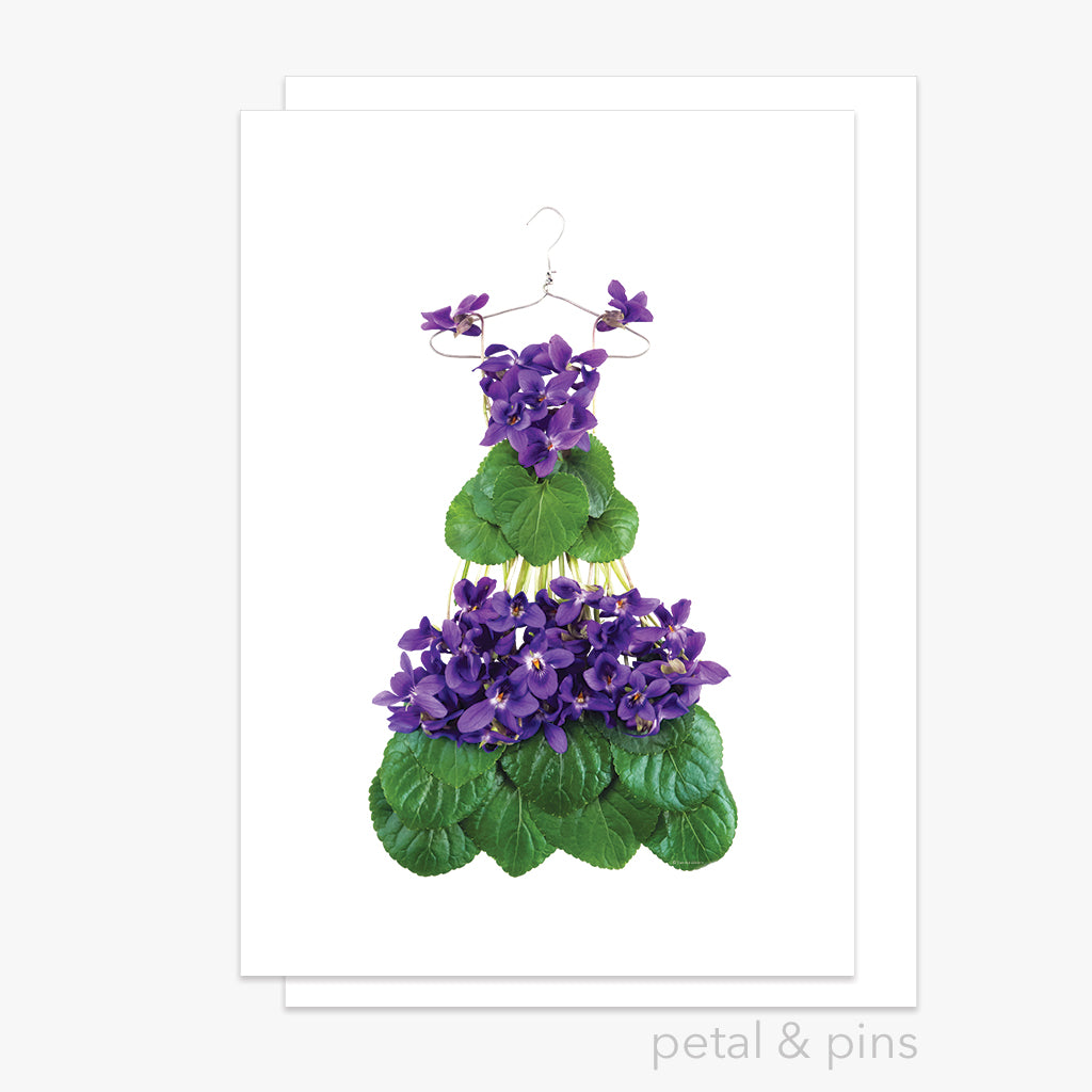 violet dress greeting card from the garden fairy's wardrobe by petal & pins