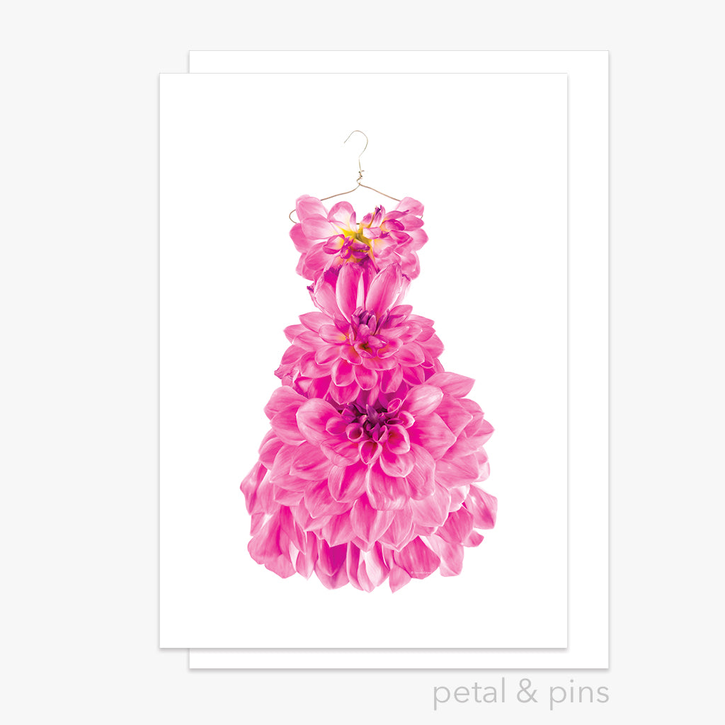 dahlia dress greeting card from the garden fairy's wardrobe by petal & pins