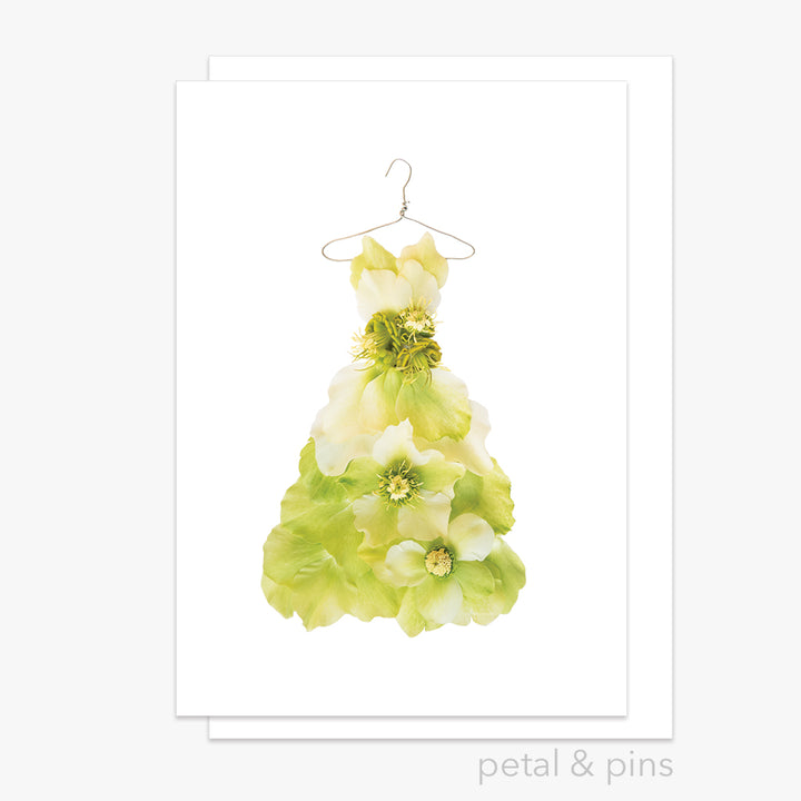 chartreuse hellebore dress greeting card from the garden fairy's wardrobe by petal & pins
