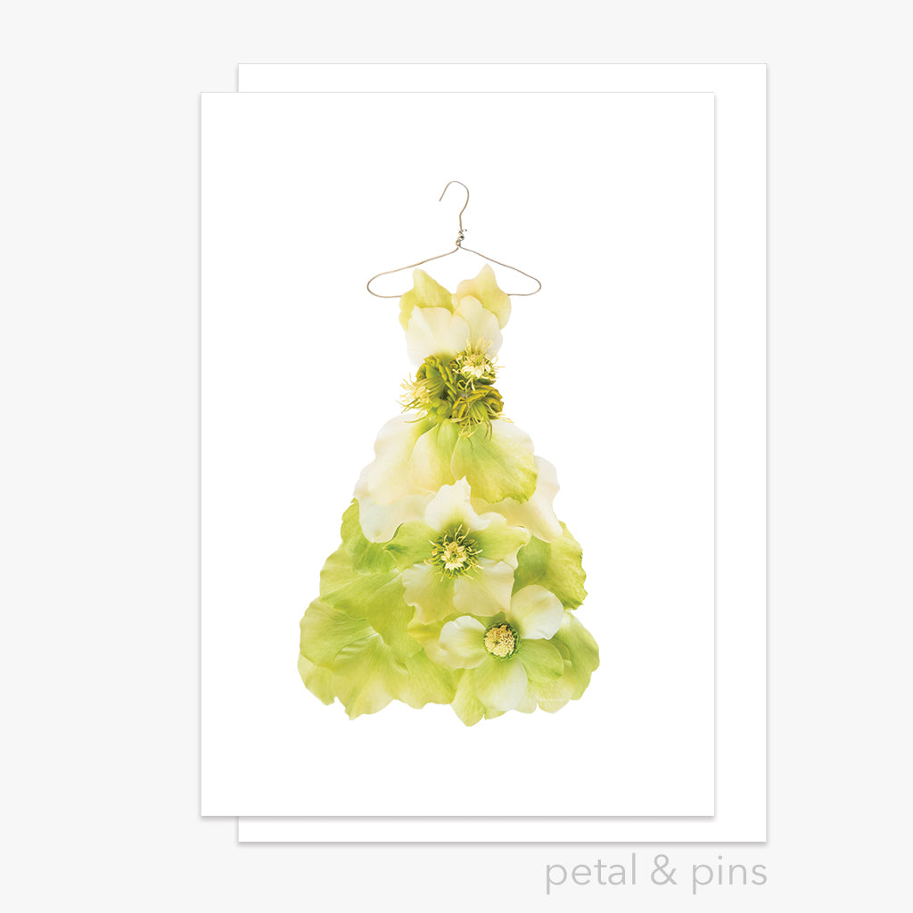 chartreuse hellebore dress greeting card from the garden fairy's wardrobe by petal & pins