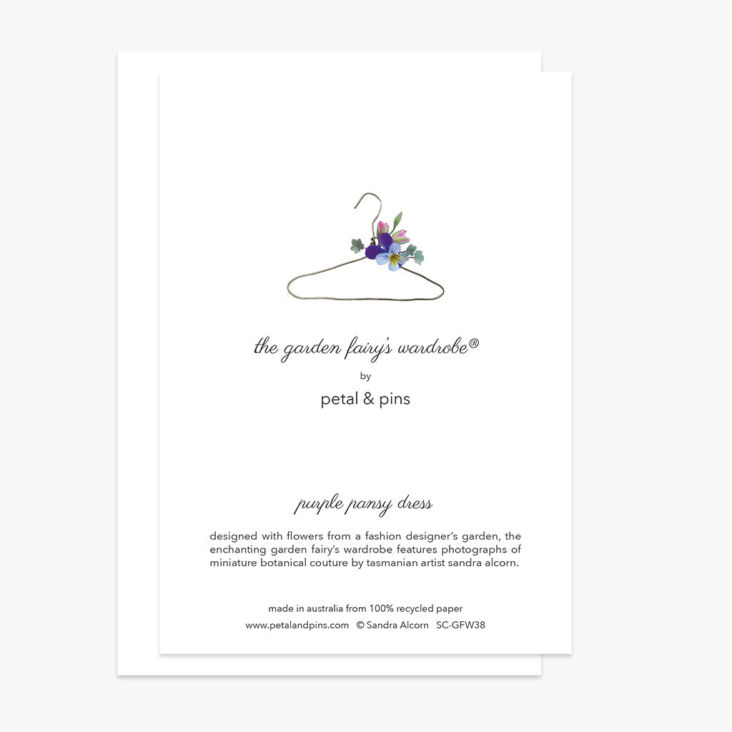 purple pansy dress card back by petal & pins