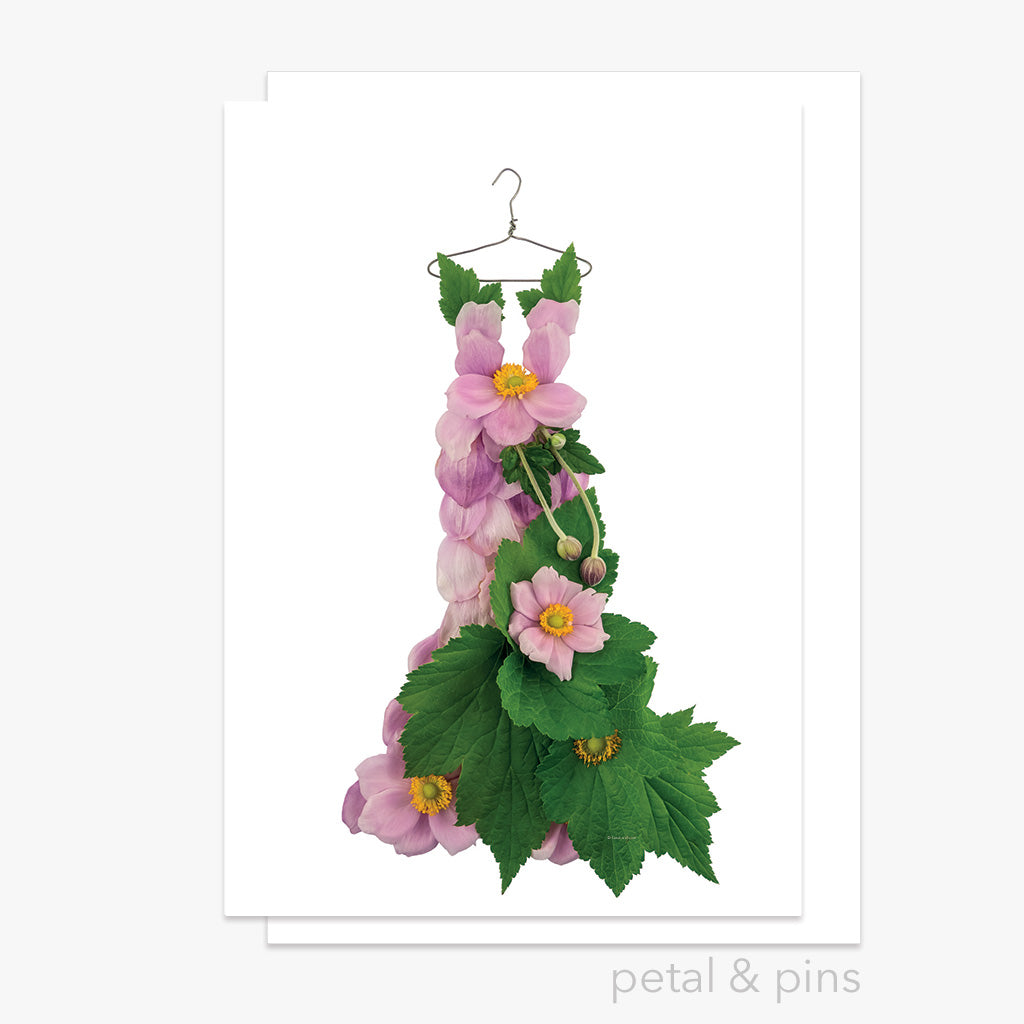japanese windflower dress greeting card from the garden fairy's wardrobe by petal & pins