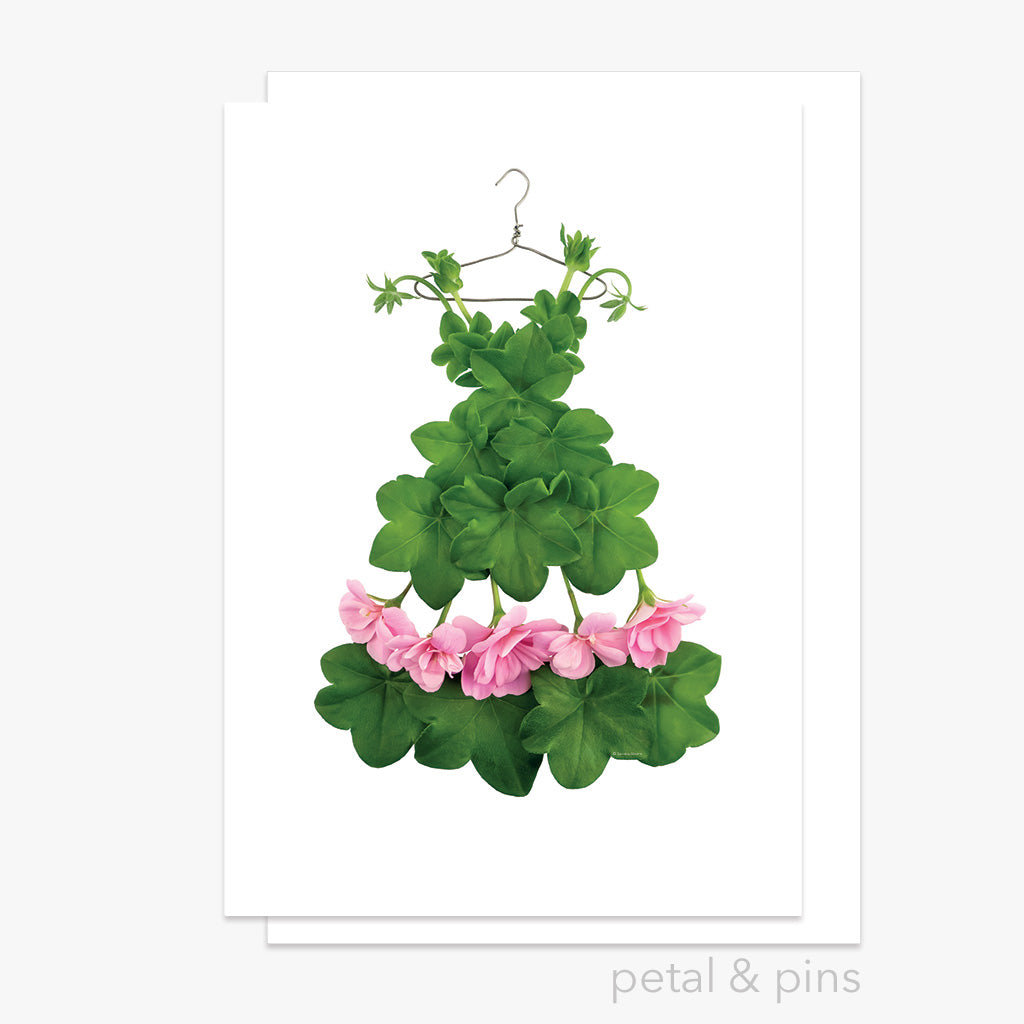 geranium leaf dress  greeting card from the garden fairy's wardrobe by petal & pins