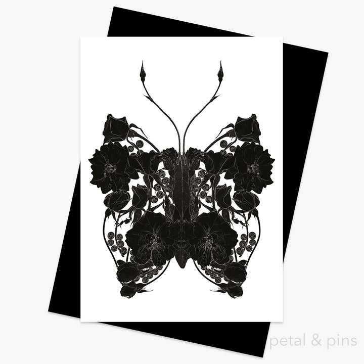 butterfly pearls noir greeting card from the love letters collection by petal & pins
