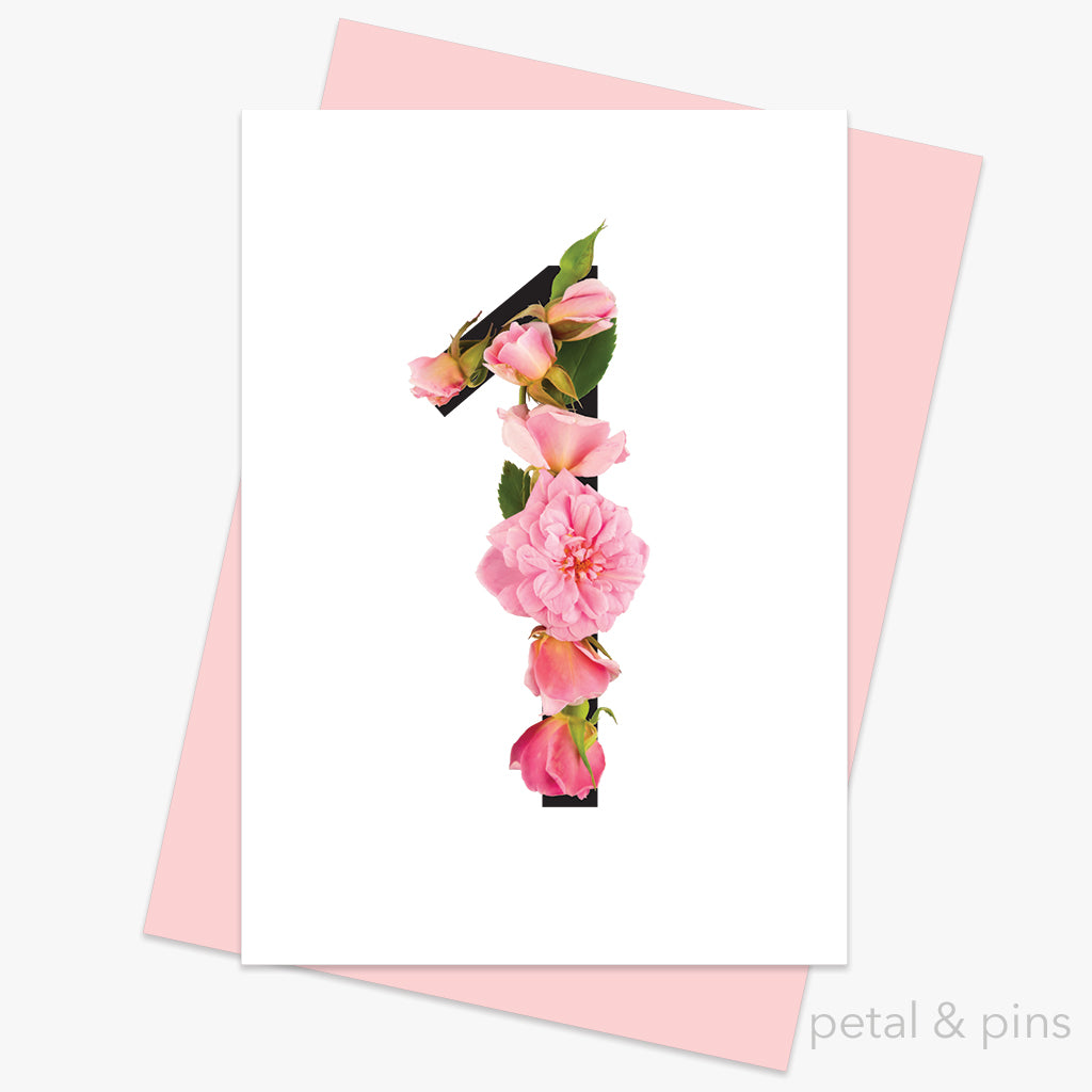 celebration roses number 1 card by petal & pins