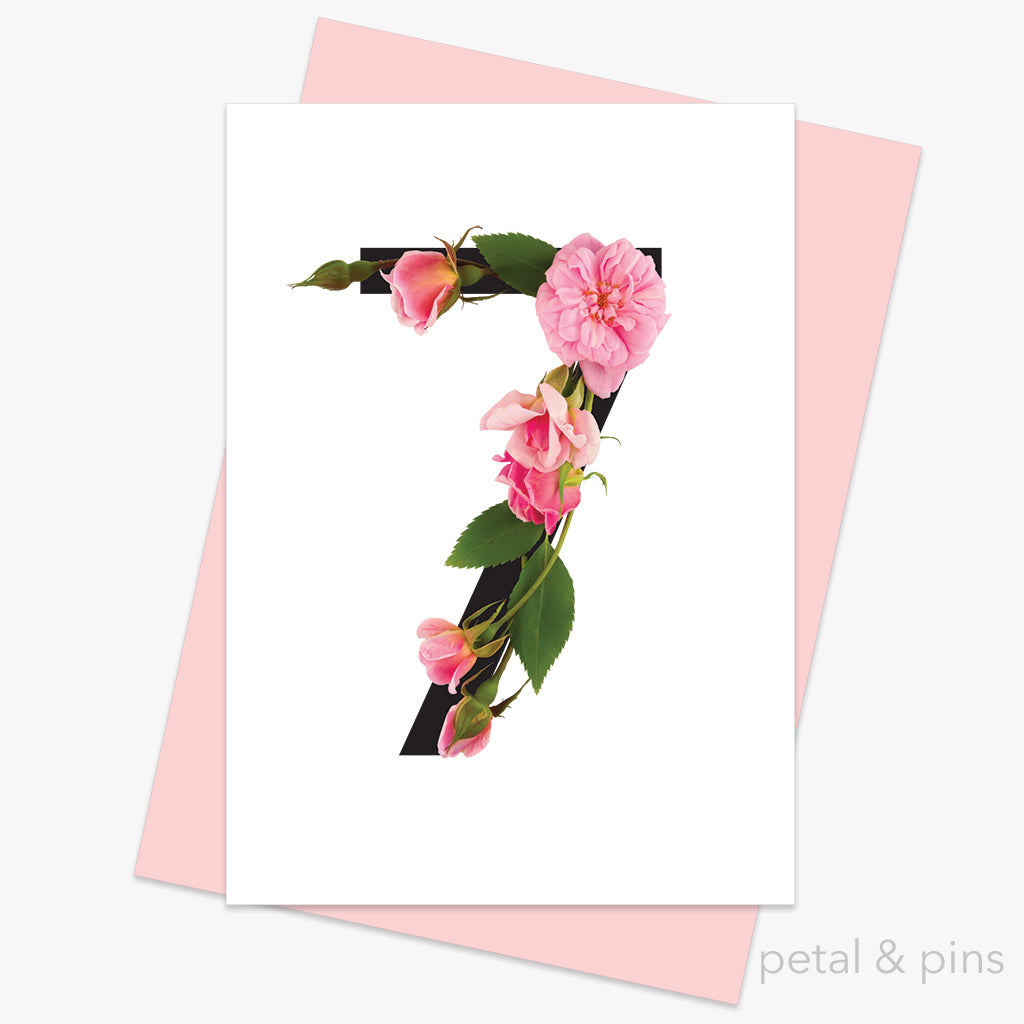celebration roses number 7 card by petal & pins