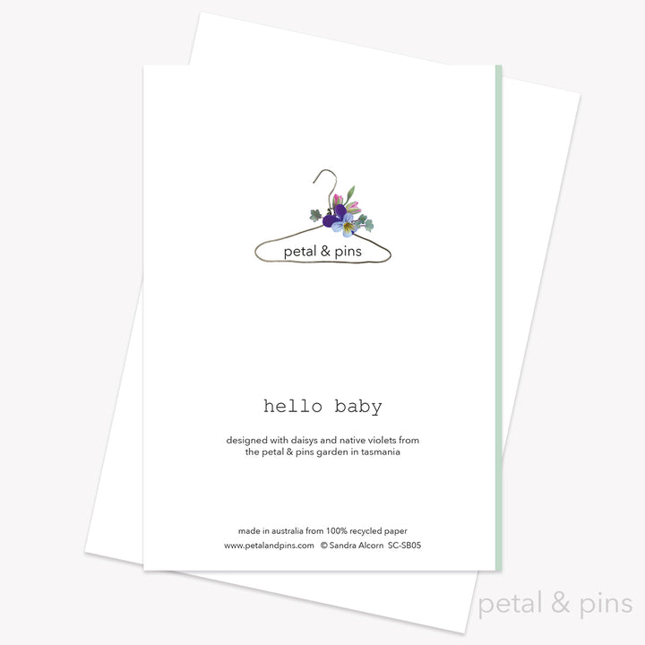 hello baby greeting card back from the scrapbook collection by petal & pins