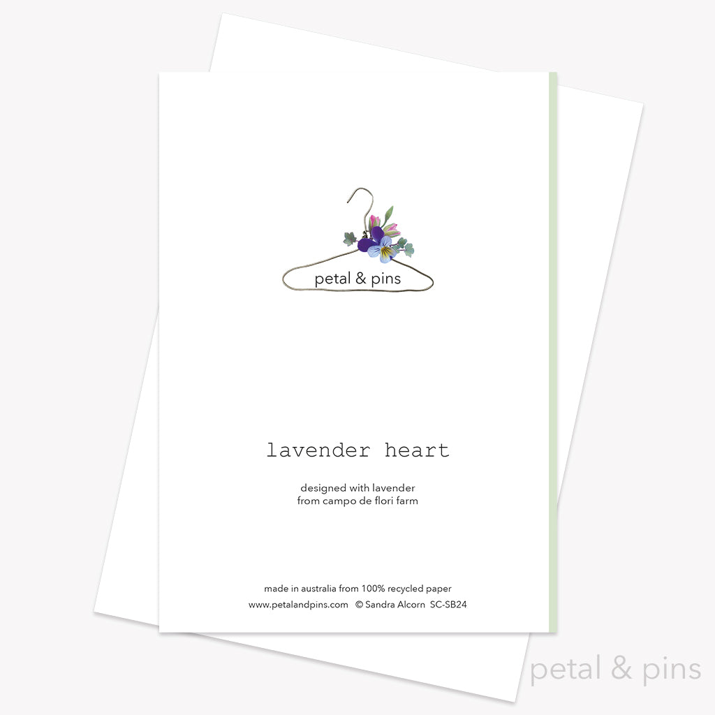 lavender heart card back by petal & pins