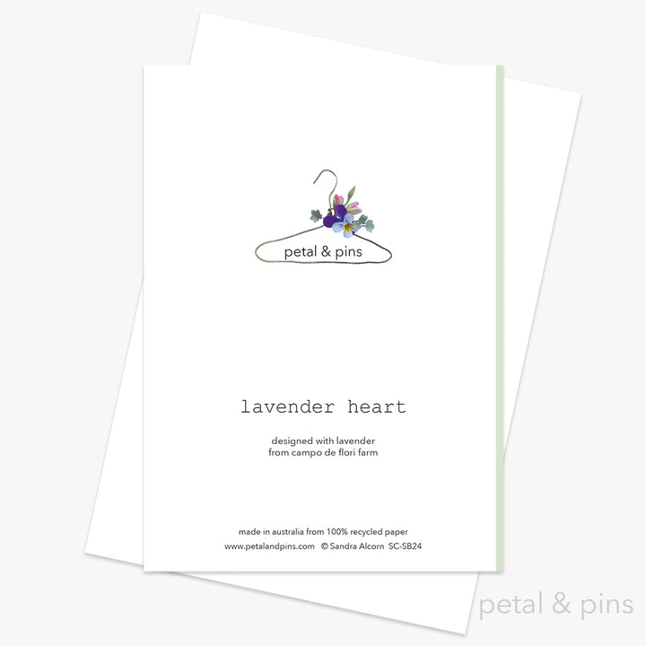 lavender heart card back by petal & pins