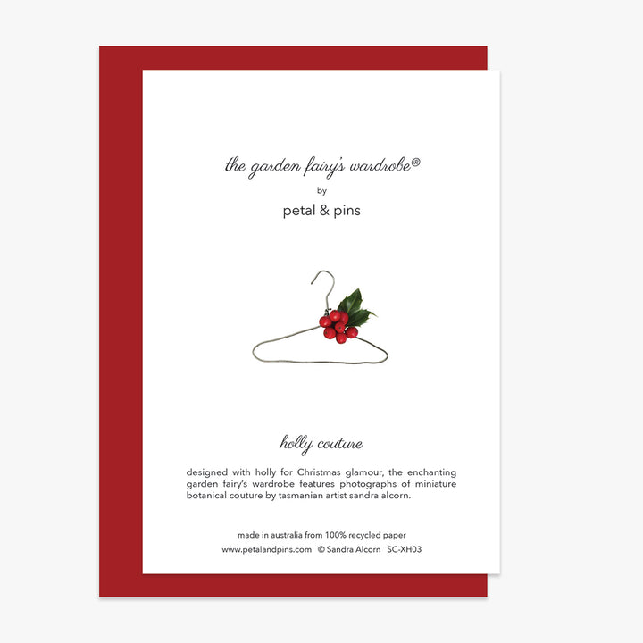 festive greetings holly couture christmas card back by petal & pins