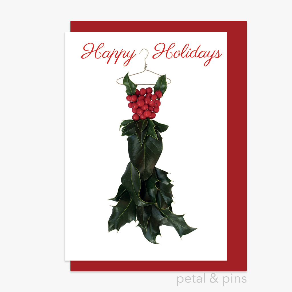 happy holidays holly couture christmas card by petal & pins