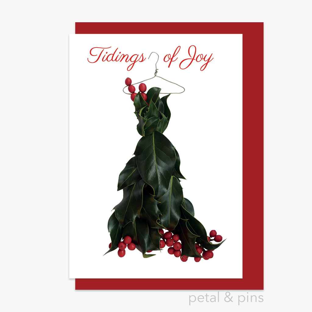 tidings of joy holly couture christmas card by petal & pins