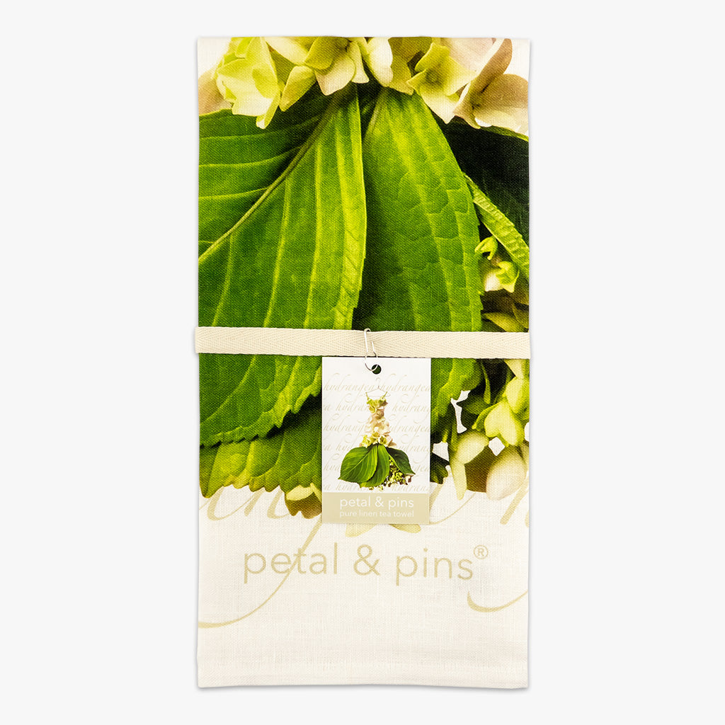 cream hydrangea gown tea towel by petal & pins - folded