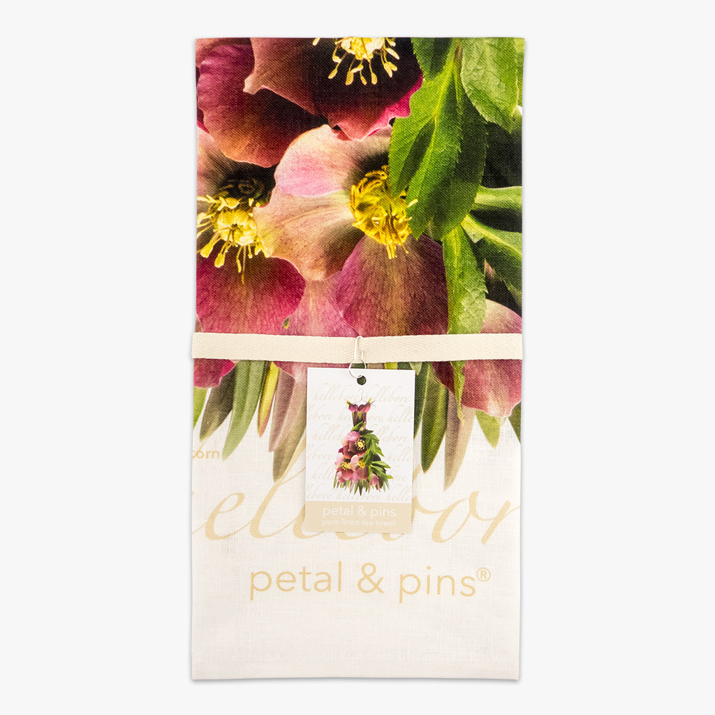 crimson hellebore dress tea towel by petal & pins - folded
