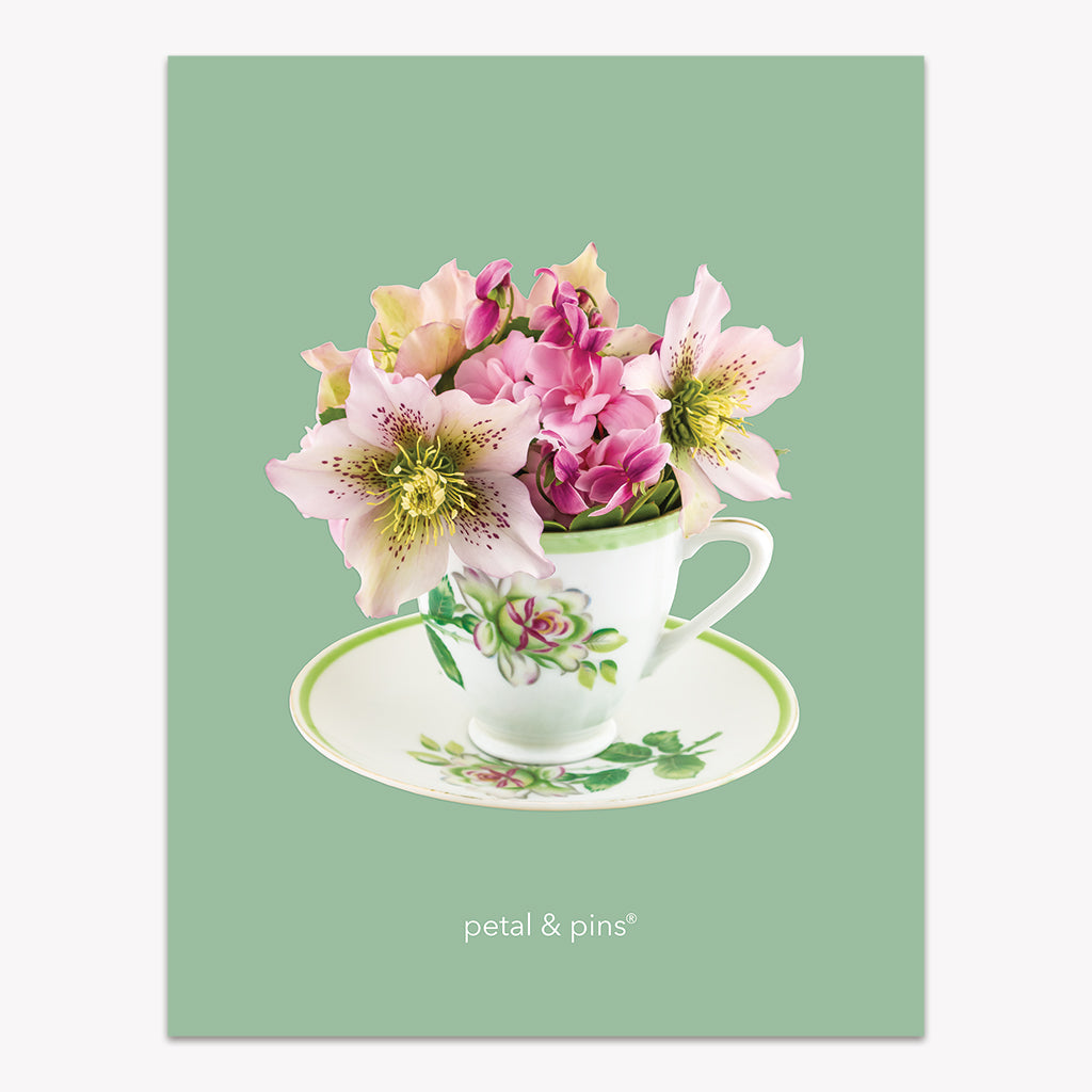 vintage teacup posy pure linen tea towel by petal & pins