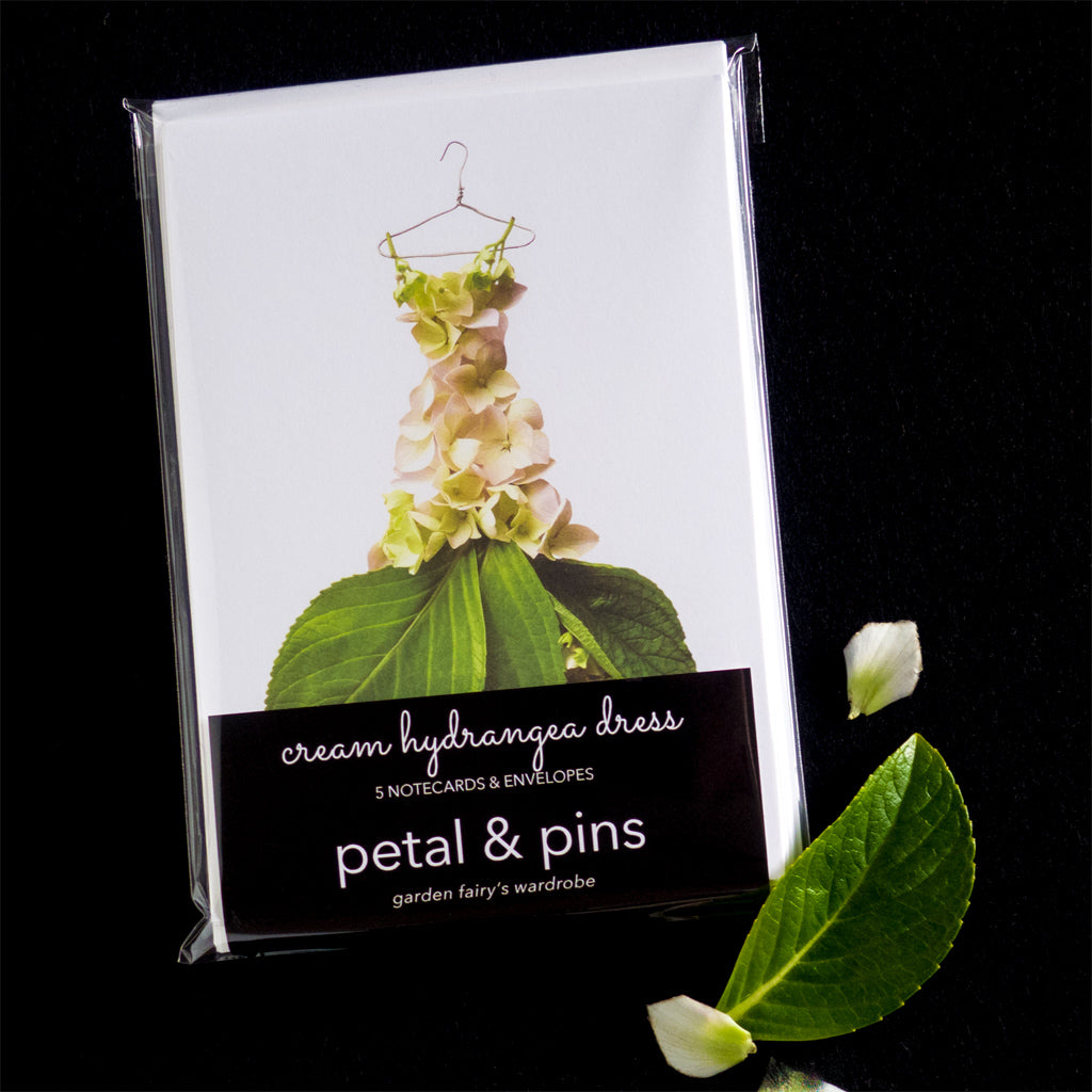 cream hydrangea dress notecard set by petal & pins