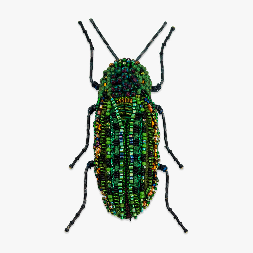 lamprodila green beetle beaded brooch by trovelore