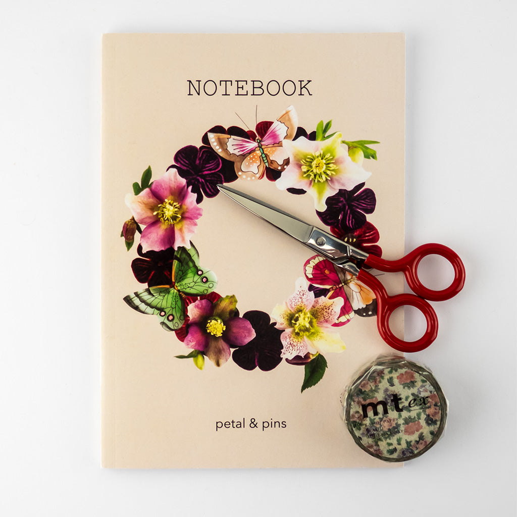 petal & pins notebook gift bundle - latte with craft scissors and washi tape