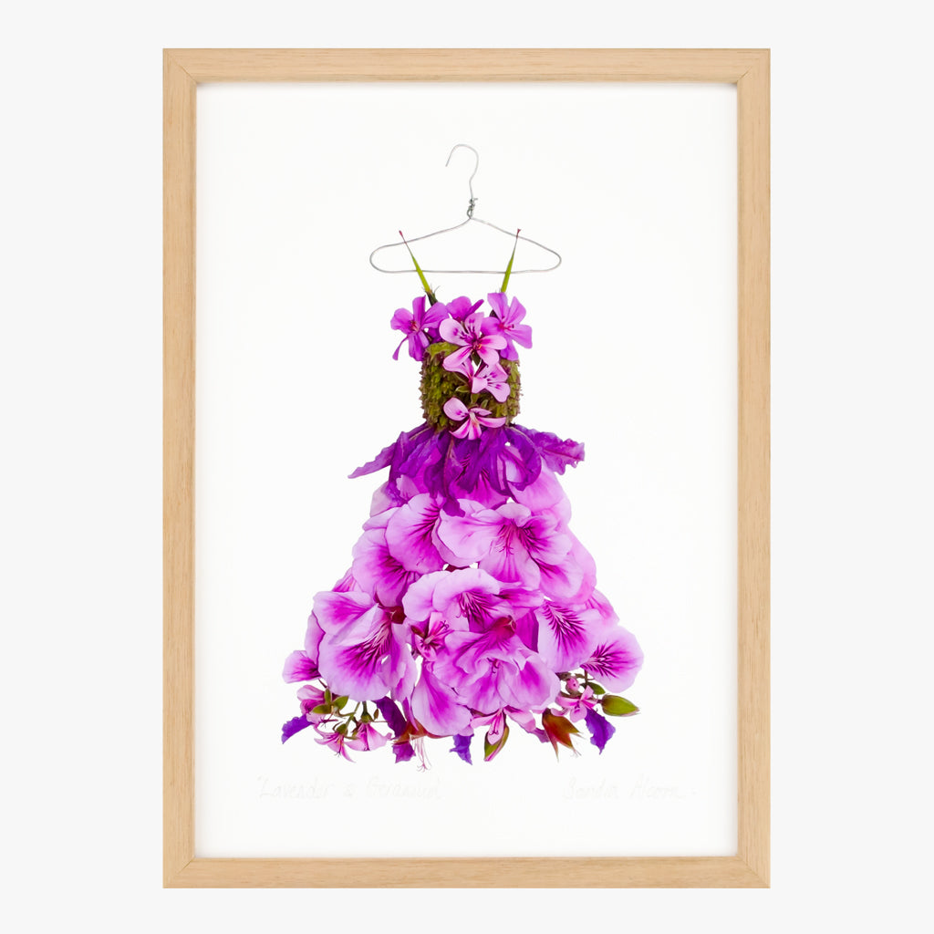 lavender and geranium dress art print by petal & pins