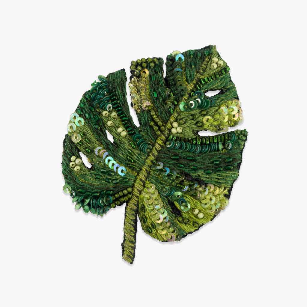 monstera leaf beaded brooch by trovelore