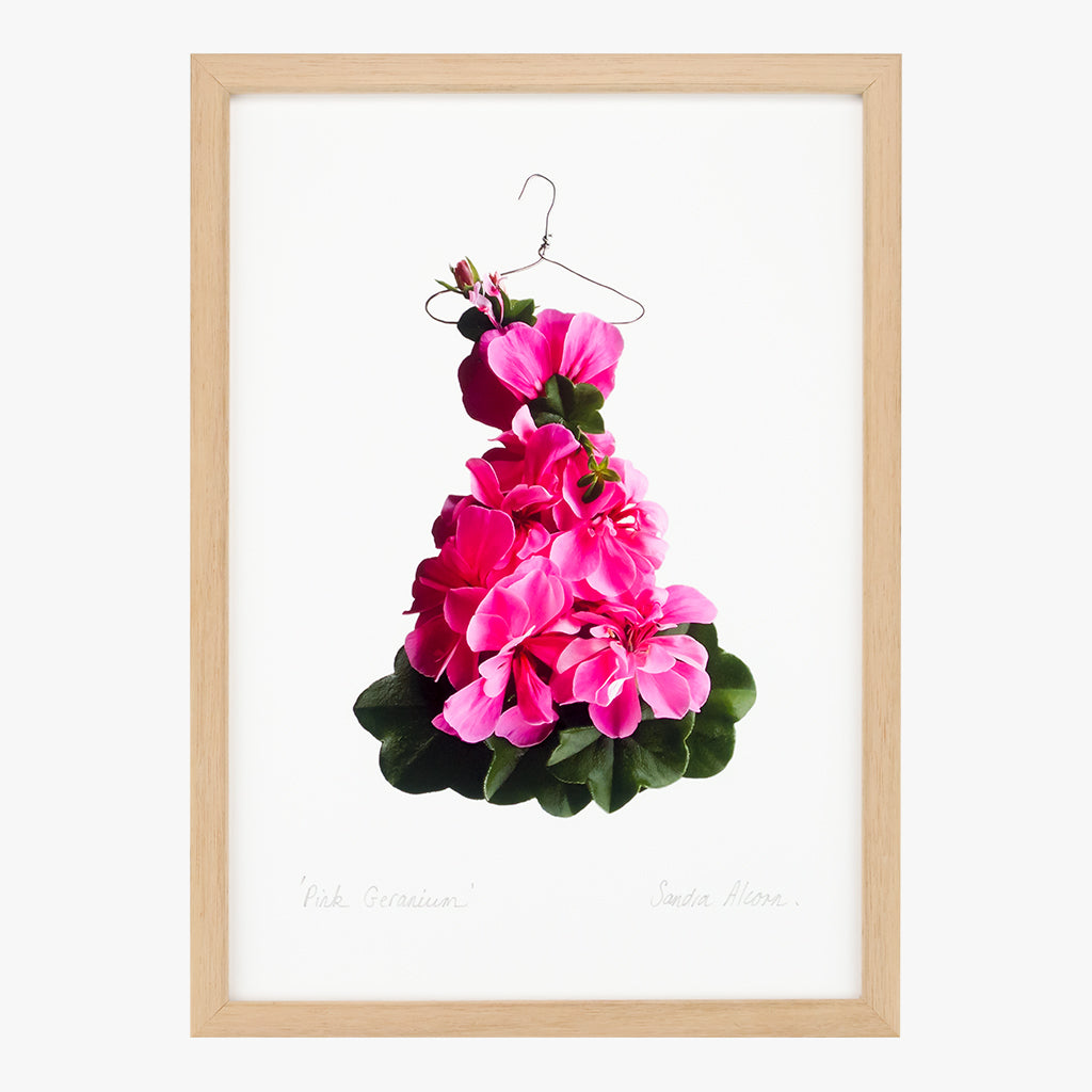 pink geranium dress art print by petal & pins
