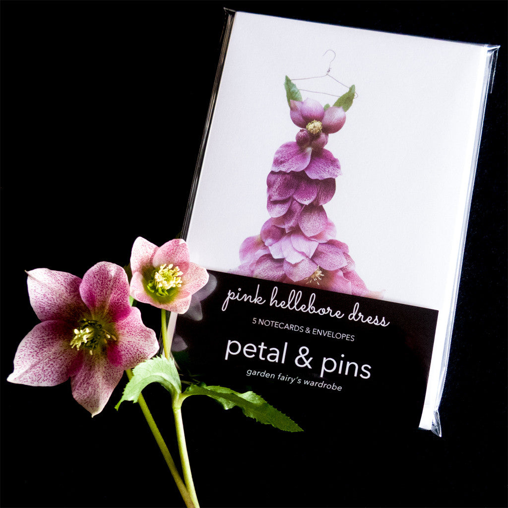 pink hellebore dress notecard set