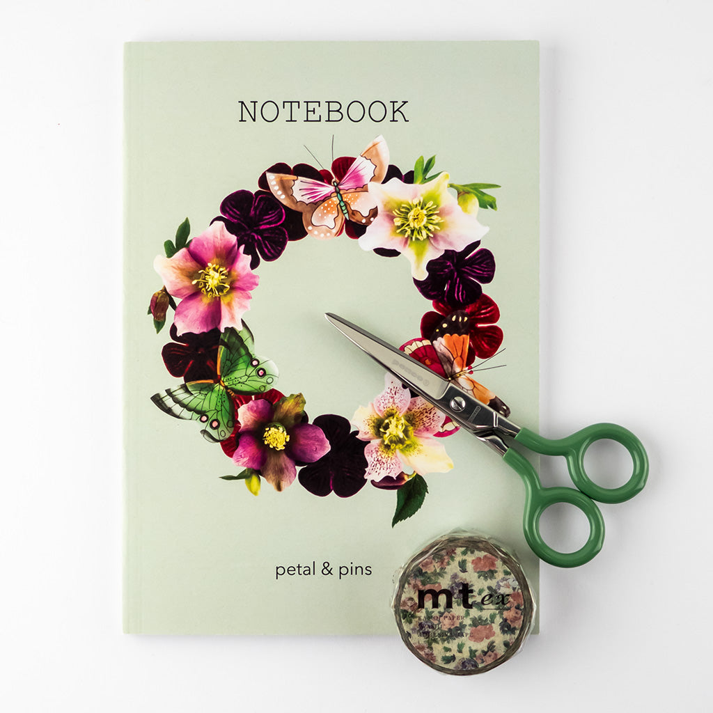 petal & pins notebook gift bundle - pistachio with craft scissors and washi tape