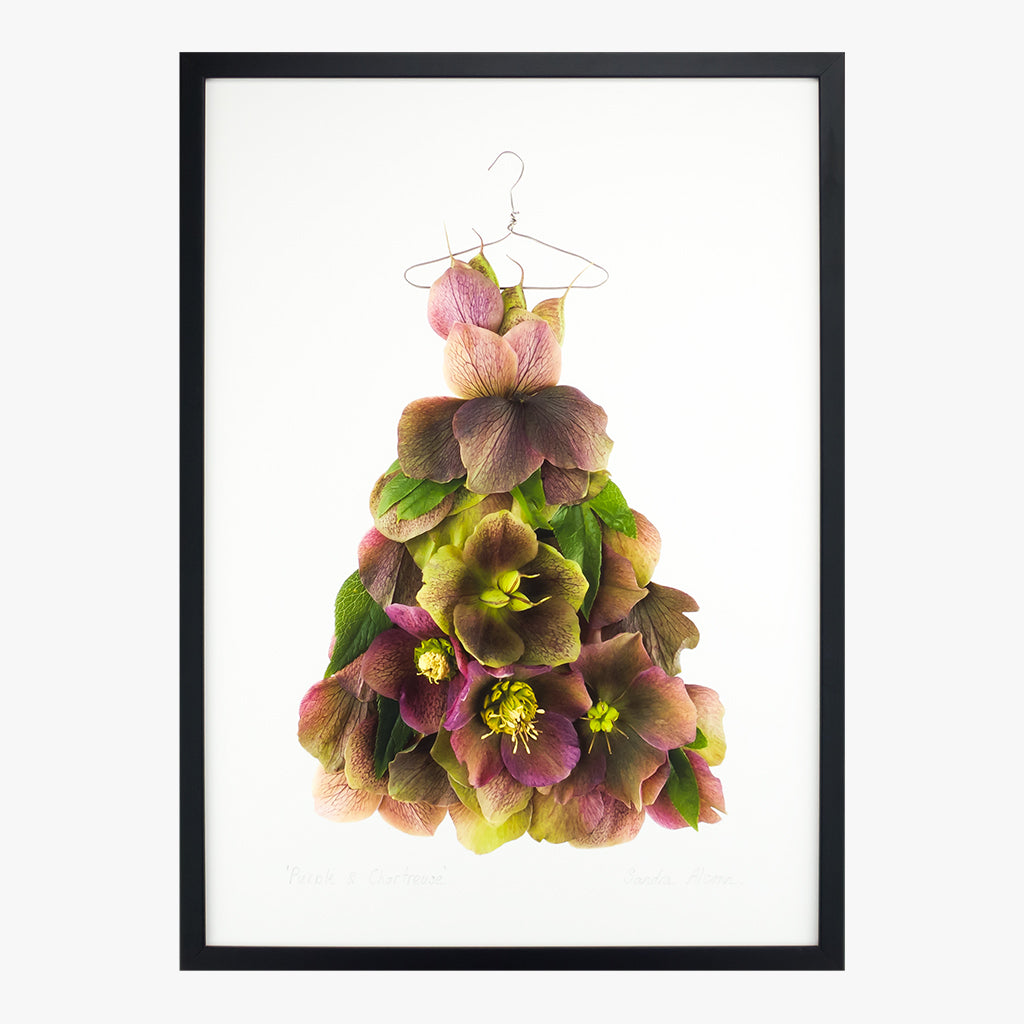 purple & chartreuse hellebore dress giclée art print from the garden fairy's wardrobe by petal & pins